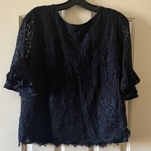 Nanette Lepore Navy Blue Floral Lace Blouse size L